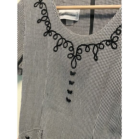 Vintage Womens Midi Dress Size 8 Black Gingham Prairie Cottagecore Academia FLAW - Picture 4 of 9